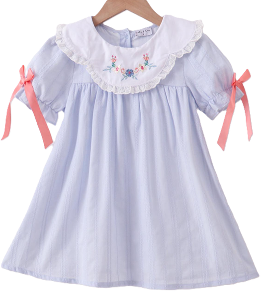 Blue Jacquard Floral Embd Dress