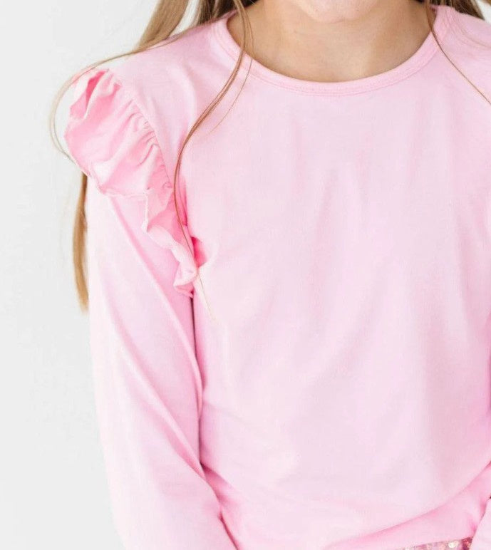 Bubblegum Pink L/S Ruffle Tee