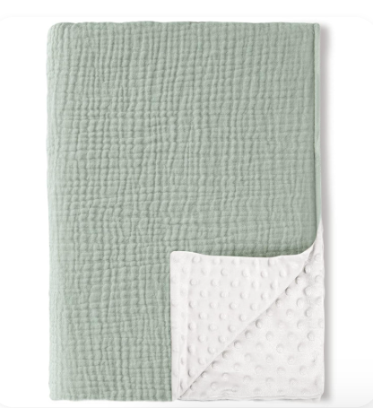Muslin Minky Blanket- Sage
