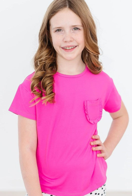 Hot Pink Ruffle Pocket Tee