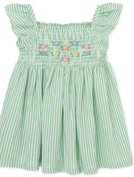 Green Stripe Embroidered Sundress