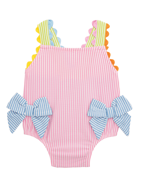 Seersucker Bow One-Piece Swimsuit