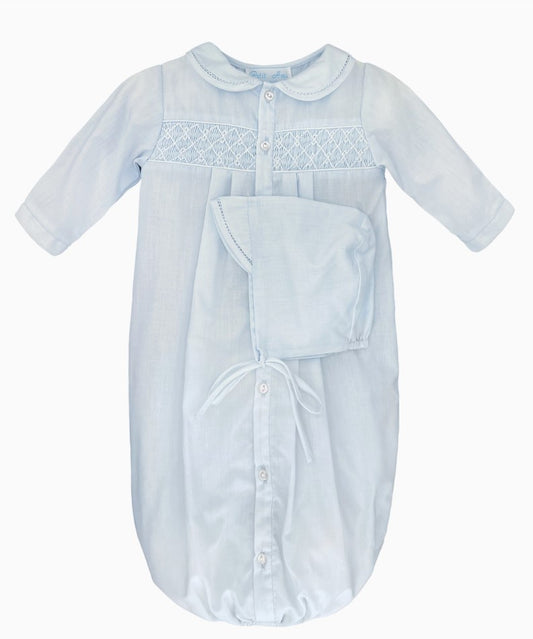 Blue Smocked Baby Gown
