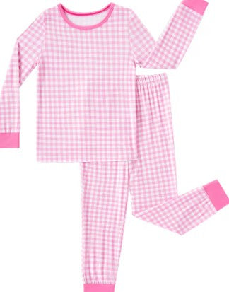 Pink Gingham Bamboo Set