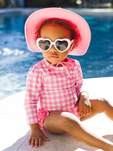 Pink Gingham LS One Piece Rash Guard